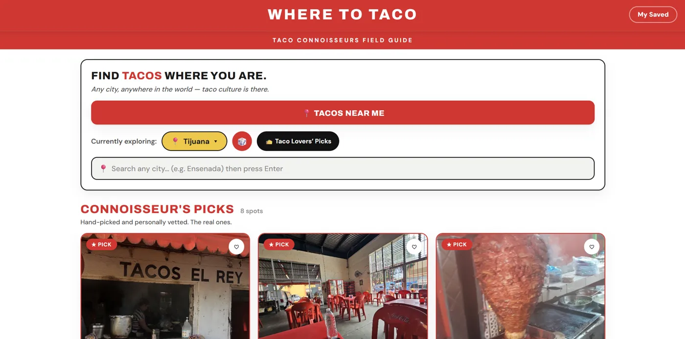 Where To Taco homepage